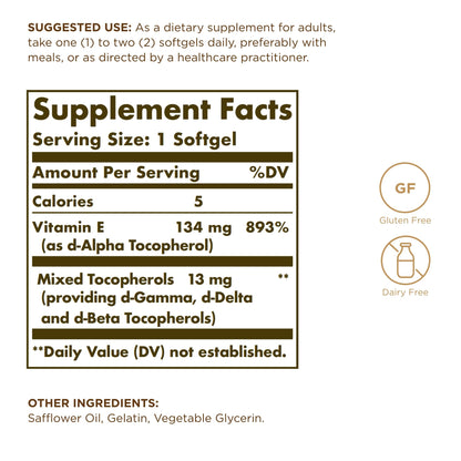 SOLGAR Vitamin E 200 IU - 100 Softgels (Pack of 2) – Natural Antioxidant & Immune Support
