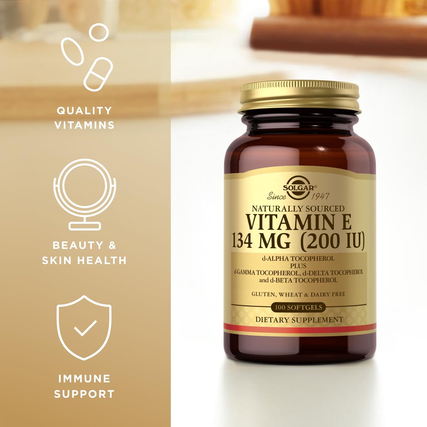 SOLGAR Vitamin E 200 IU - 100 Softgels (Pack of 2) – Natural Antioxidant & Immune Support