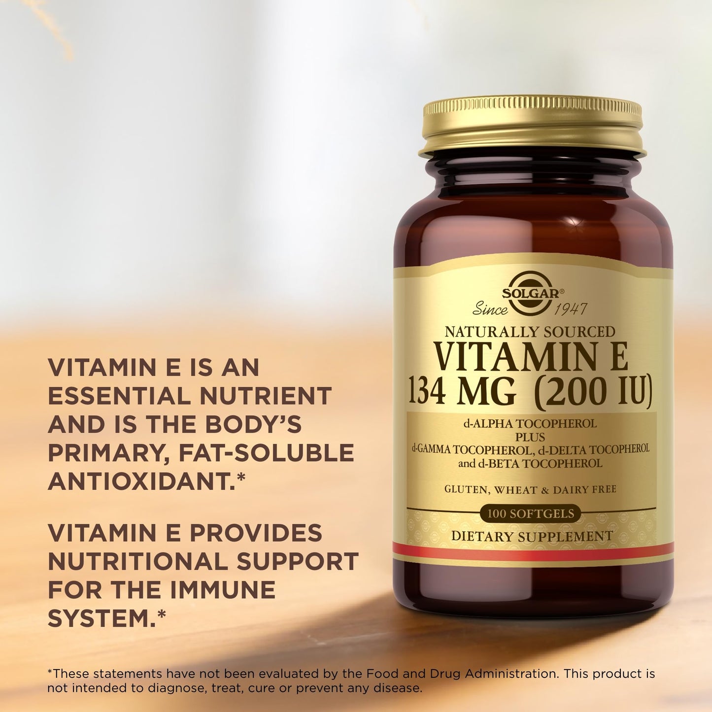 SOLGAR Vitamin E 200 IU - 100 Softgels (Pack of 2) – Natural Antioxidant & Immune Support