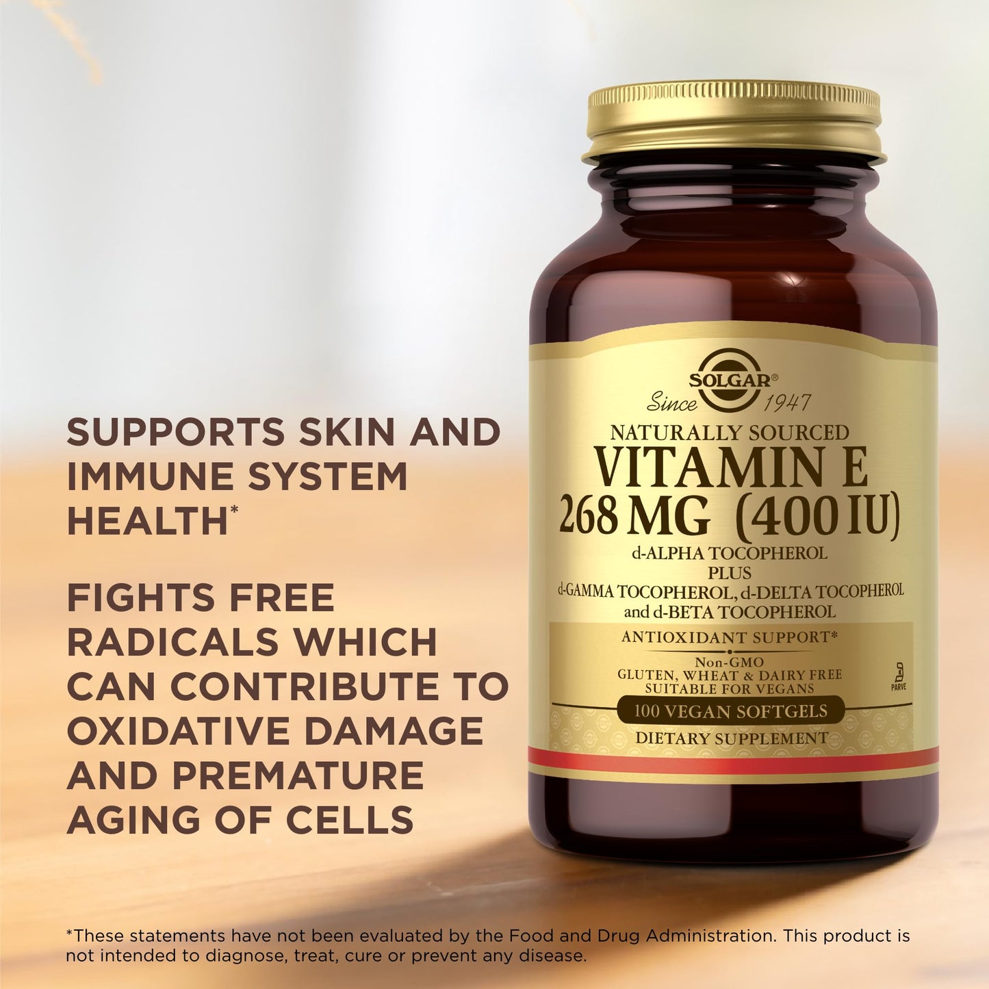 Solgar Vitamin E 268 mg (400 IU) – 100 Vegan Softgels – Naturally Sourced, Non-GMO & Gluten Free