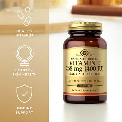 Solgar Vitamin E 268 mg (400 IU) - 100 Softgels - Naturally-Sourced Vitamin E (d-Alpha Tocopherol) - Gluten Free & Dairy Free