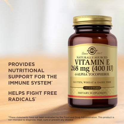 Solgar Vitamin E 268 mg (400 IU) - 100 Softgels - Naturally-Sourced Vitamin E (d-Alpha Tocopherol) - Gluten Free & Dairy Free
