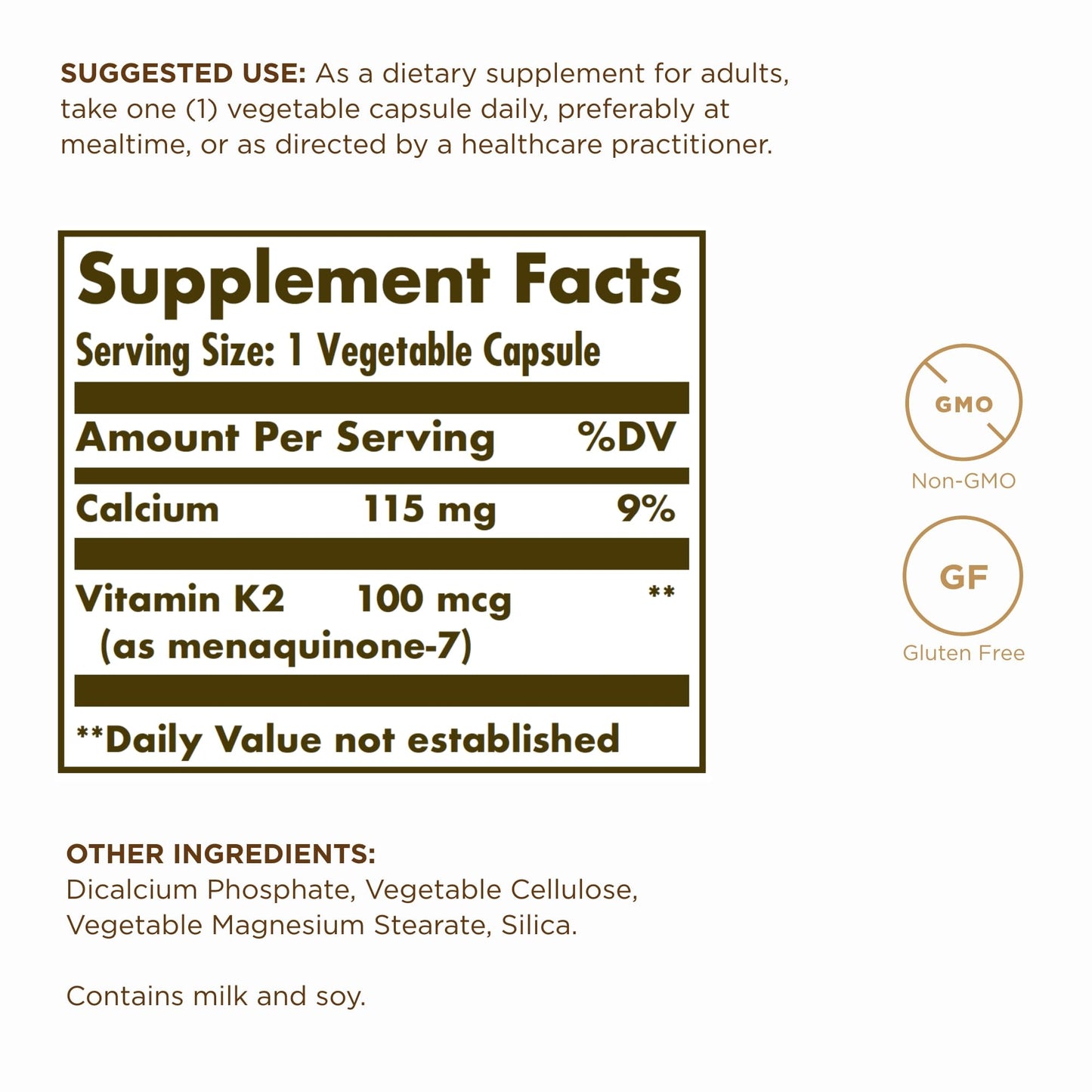 Solgar Vitamin K2 MK-7 100 mcg – 100 Servings (2 x 50 Veg Capsules) – Natto Whole Food, Gluten Free, Non-GMO