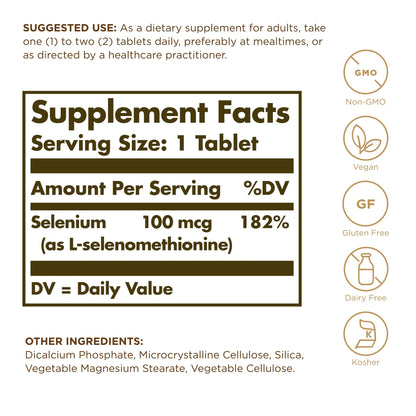 Solgar Yeast-Free Selenium 100 mcg – 100 Tablets | Antioxidant & Immune Support