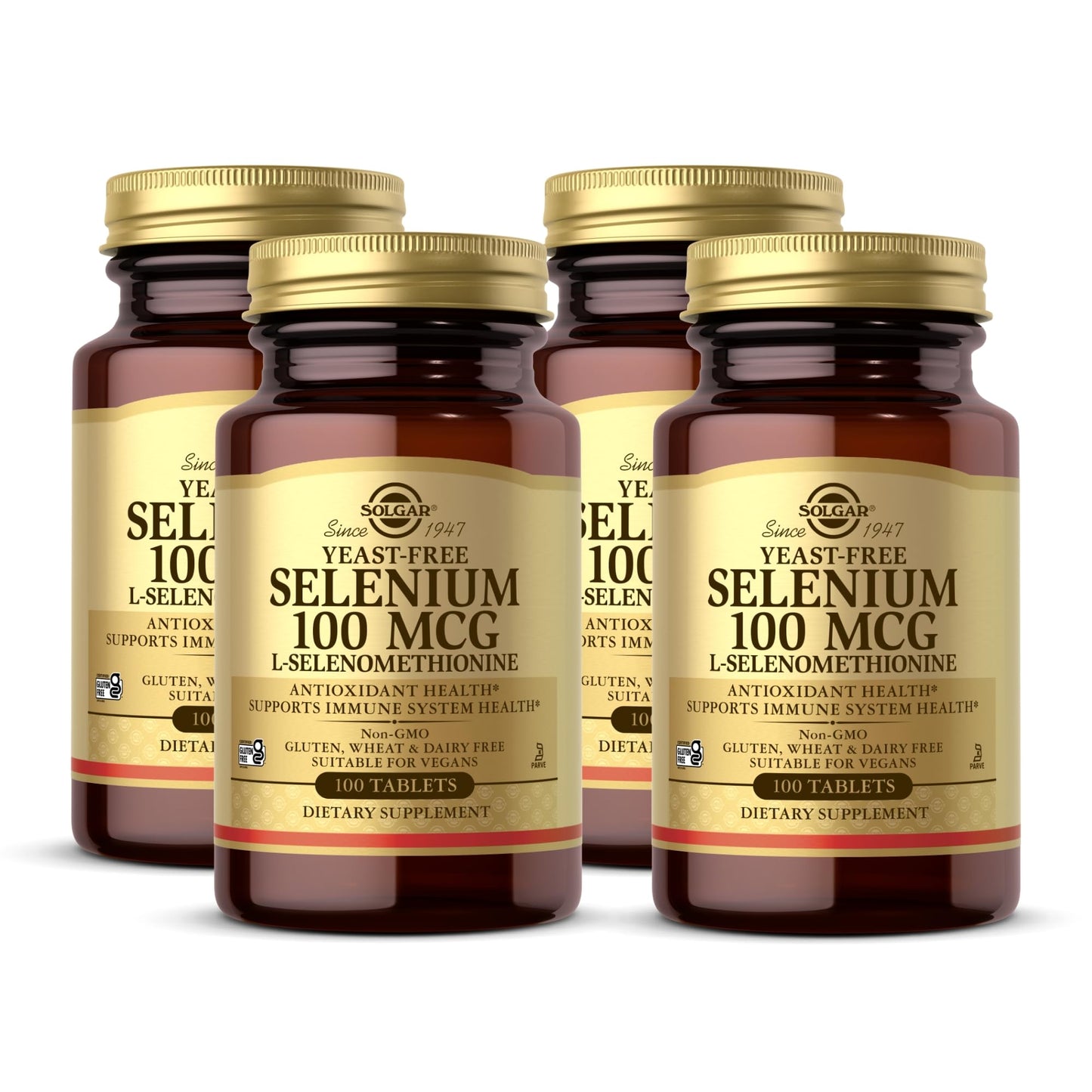 Solgar Yeast-Free Selenium 100 mcg – 4-Pack (400 Total Servings) | Gluten Free, Non-GMO, Dairy Free, Kosher