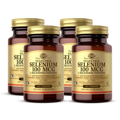 Solgar Yeast-Free Selenium 100 mcg – 4-Pack (400 Total Servings) | Gluten Free, Non-GMO, Dairy Free, Kosher