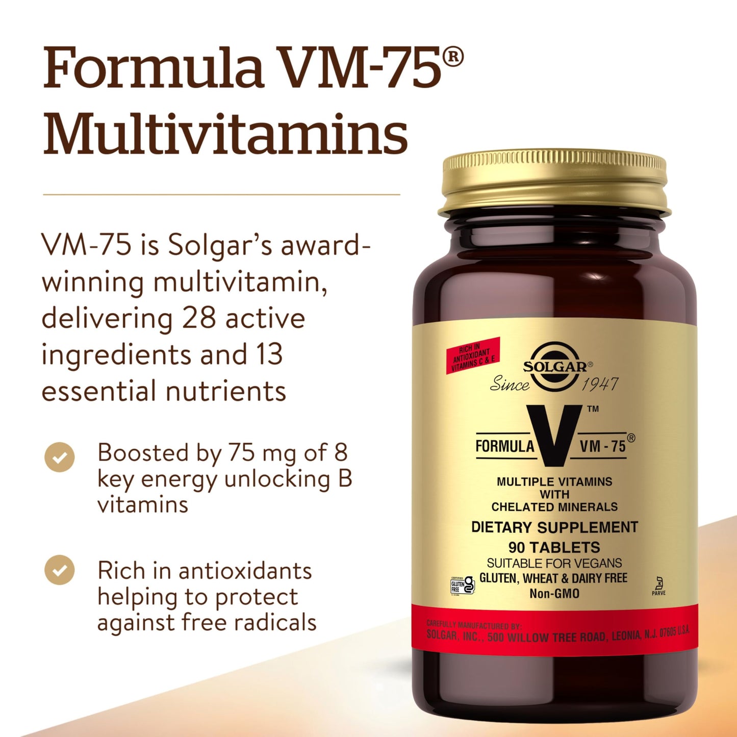 Solgar Formula VM-75, 90 Tablets – Multivitamin with Chelated Minerals | Vegan, Gluten Free, Dairy Free