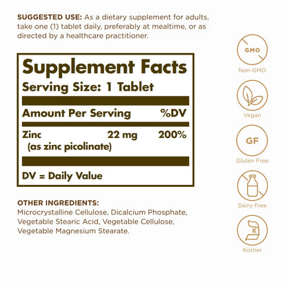 Solgar Zinc Picolinate 22 mg | 300 Servings – Immune Support, Skin & Vision