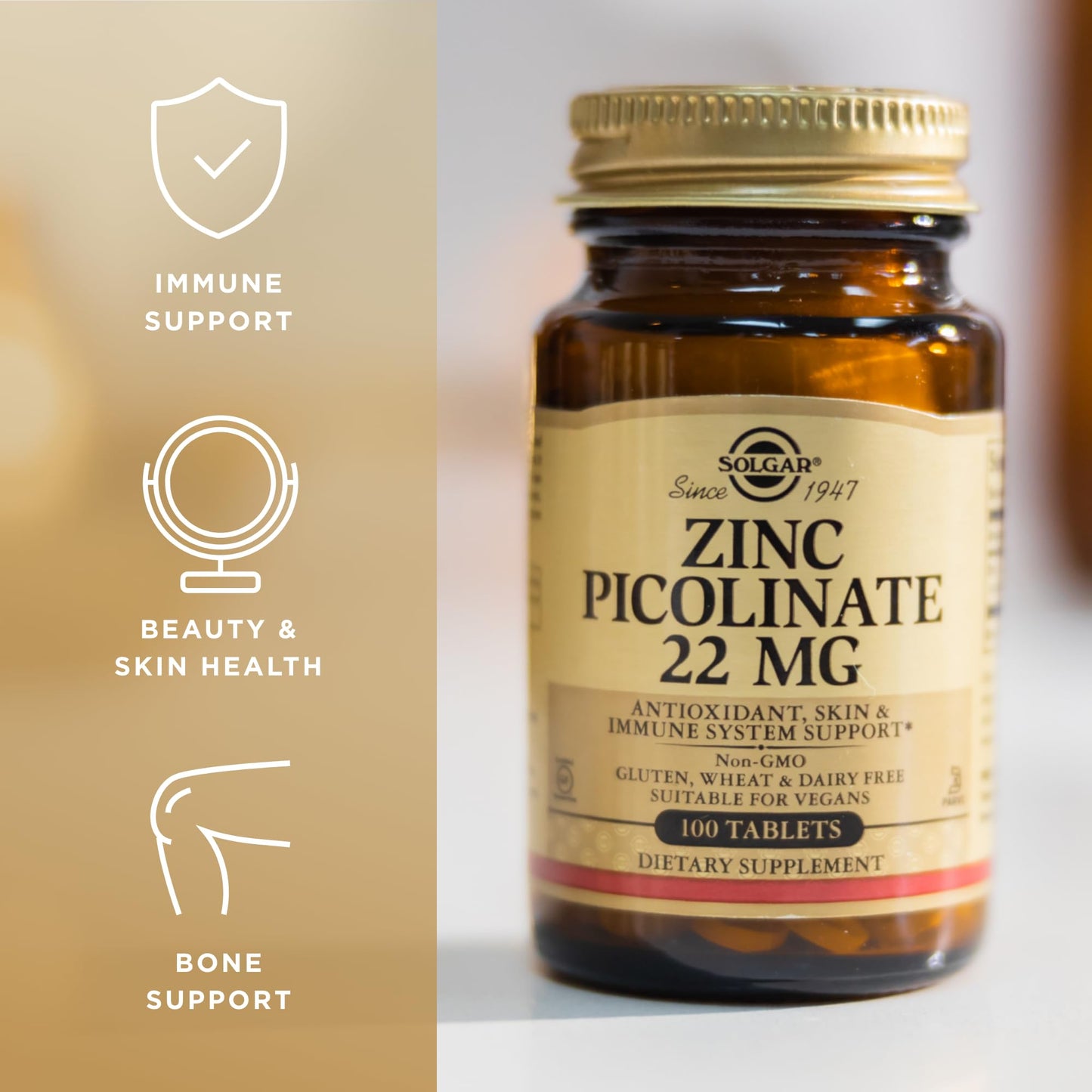 Solgar Zinc Picolinate 22 mg | 300 Servings – Immune Support, Skin & Vision