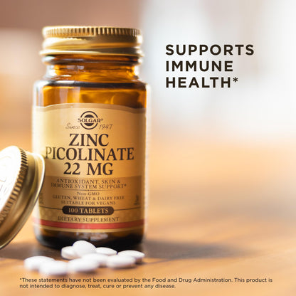 Solgar Zinc Picolinate 22 mg | 300 Servings – Immune Support, Skin & Vision