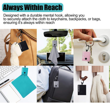 Solid Color Keychain Microfiber Eyeglasses Cleaner – Portable Cleaning Cloth Wipes for Glasses, Sunglasses, Jewelry & Electronics