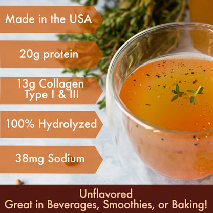 Solo Bone Broth Protein Powder – Low Sodium, Hydrolyzed Collagen I & III, Grass-Fed, 1 lb