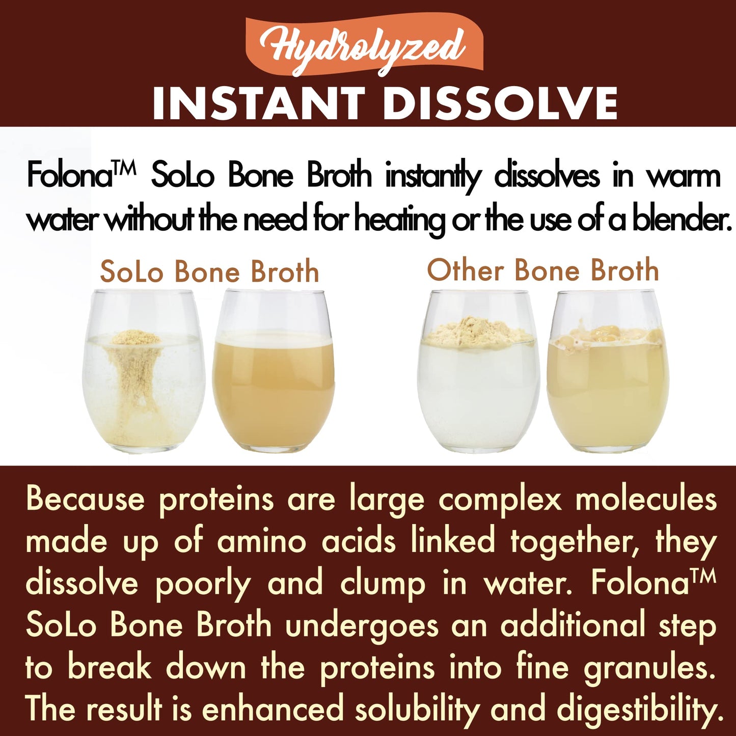 Solo Bone Broth Protein Powder – Low Sodium, Hydrolyzed Collagen I & III, Grass-Fed, 1 lb