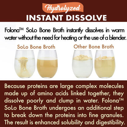 Solo Bone Broth Protein Powder – Low Sodium, Hydrolyzed Collagen I & III, Grass-Fed, 1 lb