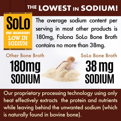 Solo Bone Broth Protein Powder – Low Sodium, Hydrolyzed Collagen I & III, Grass-Fed, 1 lb