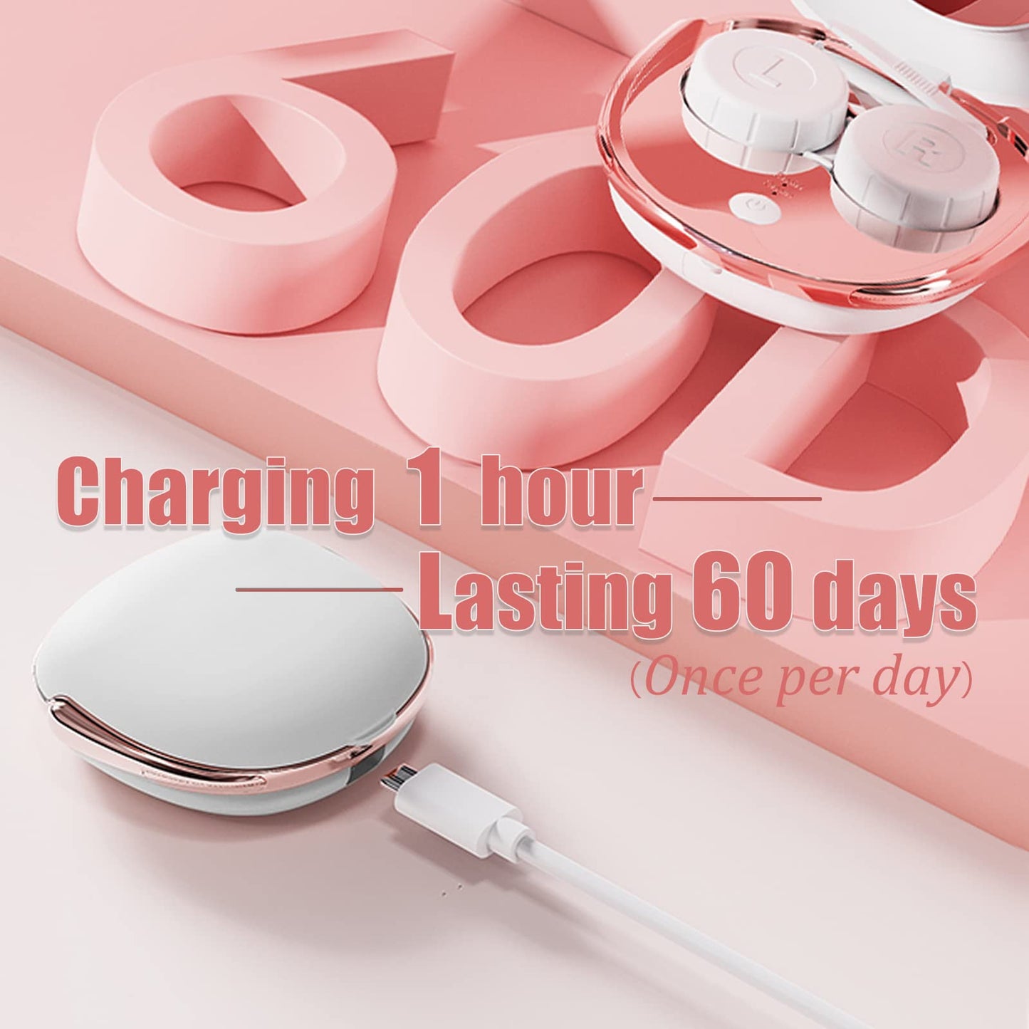 Portable Ultrasonic Contact Lens Cleaner with USB Charger & Soak Case Kit (White)