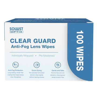 SOLWST Optix Clear Guard Anti-Fog Lens Wipes – 100 Pre-Moistened, Individually Wrapped