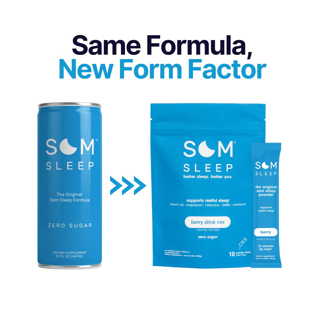 Som Sleep Powder Drink Mix – 3mg Melatonin, Vegan, Zero Sugar, Berry 10-Pack