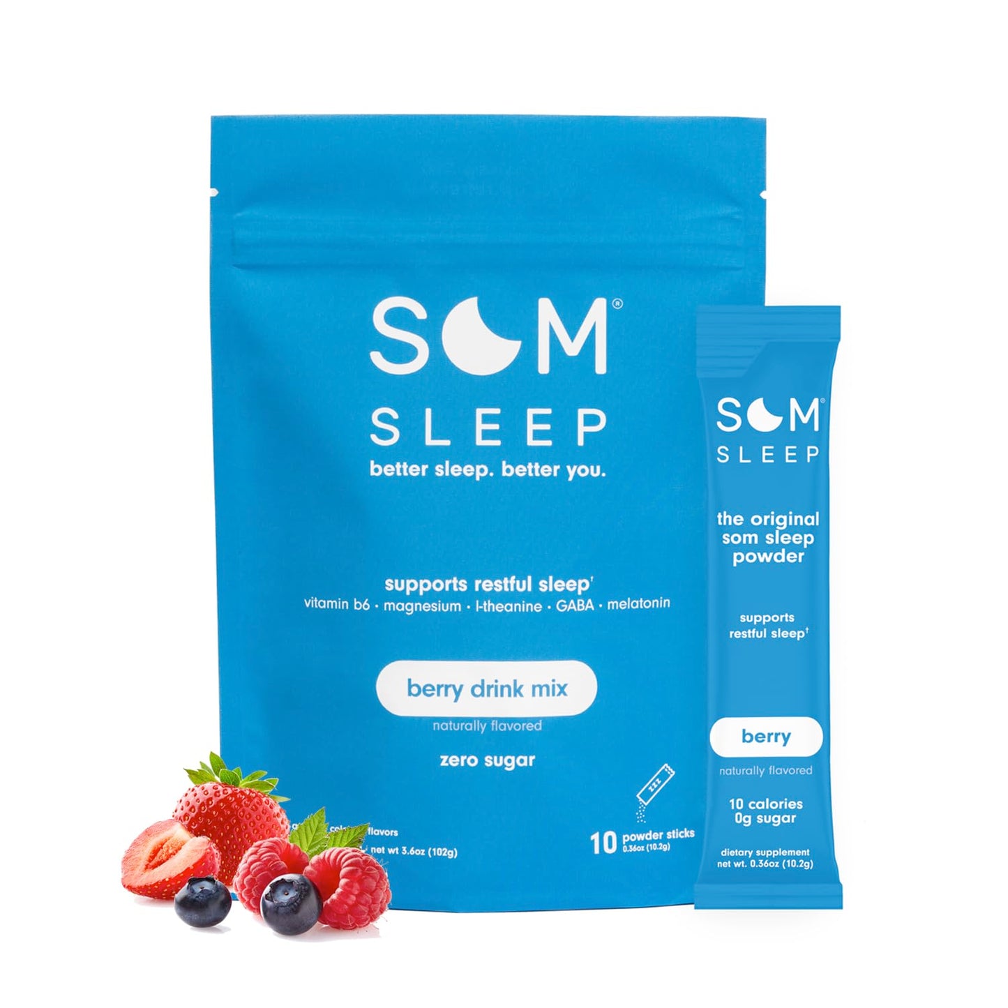 Som Sleep Powder Drink Mix – 3mg Melatonin, Vegan, Zero Sugar, Berry 10-Pack