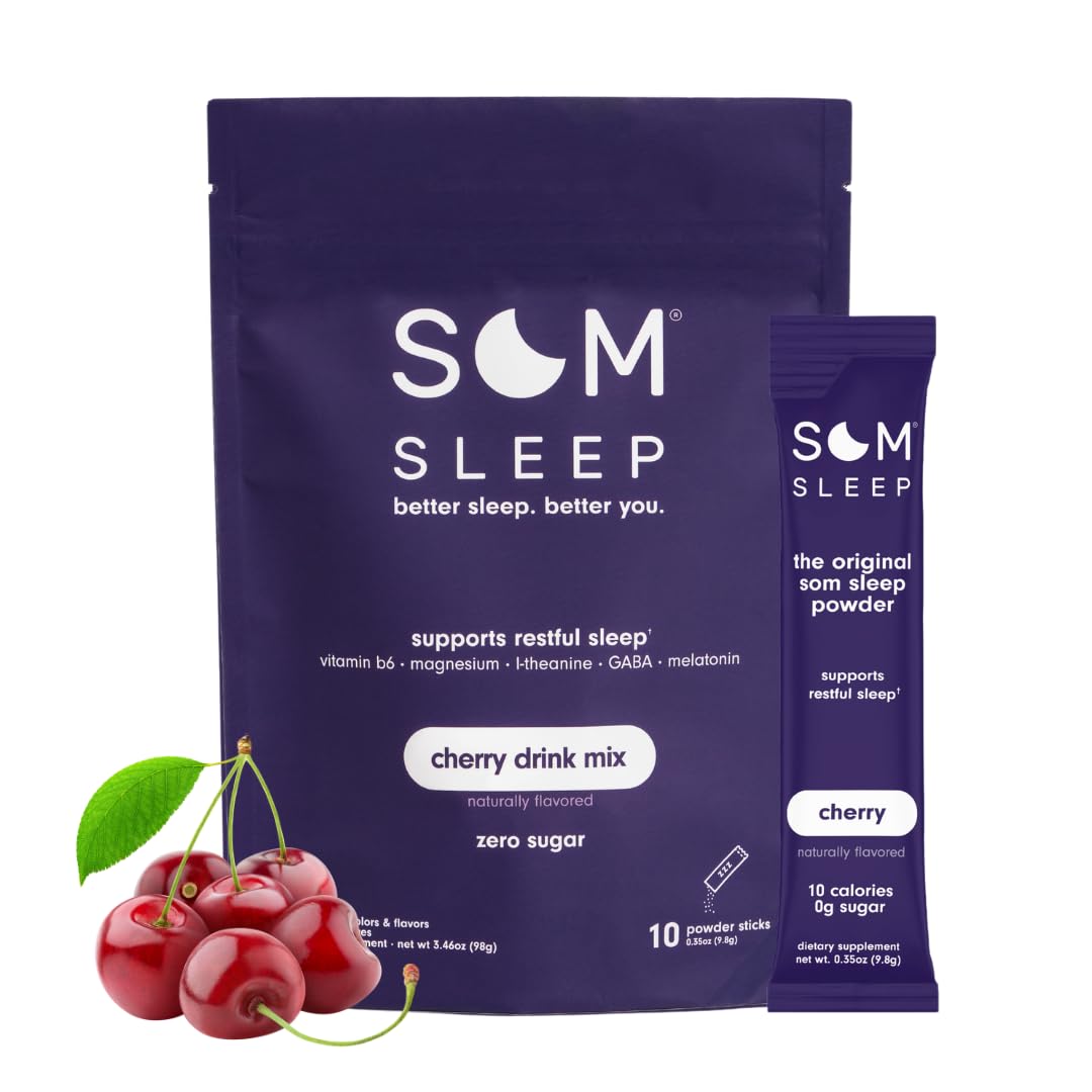 Som Sleep Restful Sleep Powder Mix – Melatonin, Magnesium, L-Theanine & GABA | Vegan, Zero Sugar, Keto Friendly – Cherry (10-Pack)