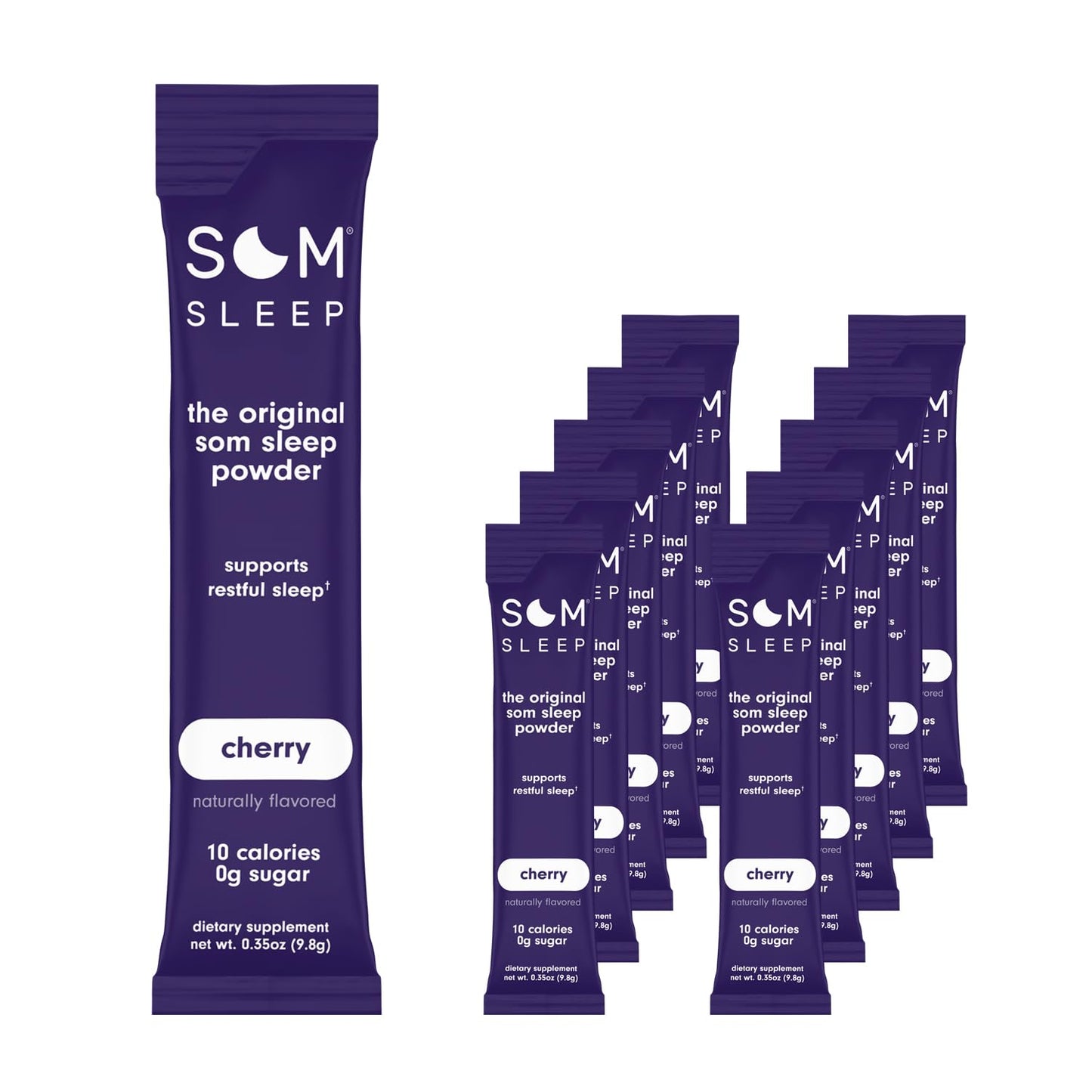 Som Sleep Restful Sleep Powder Mix – Melatonin, Magnesium, L-Theanine & GABA | Vegan, Zero Sugar, Keto Friendly – Cherry (10-Pack)