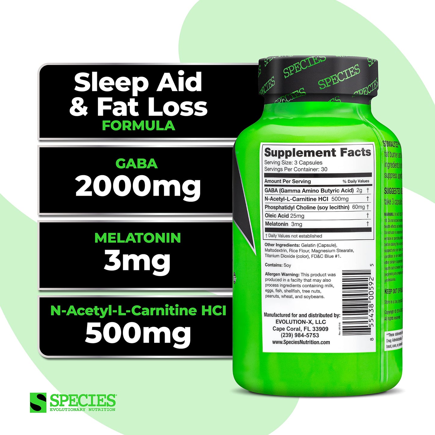 Somalyze Stimulant-Free Nighttime Appetite Suppressant | GABA & Melatonin | Gluten Free, 90 Capsules | Species Nutrition