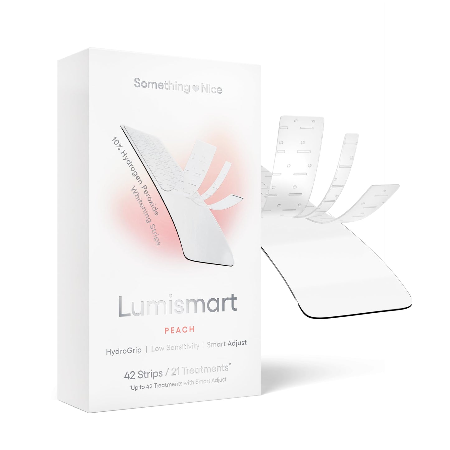 Something Nice Lumismart Whitening Strips – Dentist-Designed, Enamel Safe, Up to 42 Treatments with Smart Adjust – Peach for Sensitive Teeth