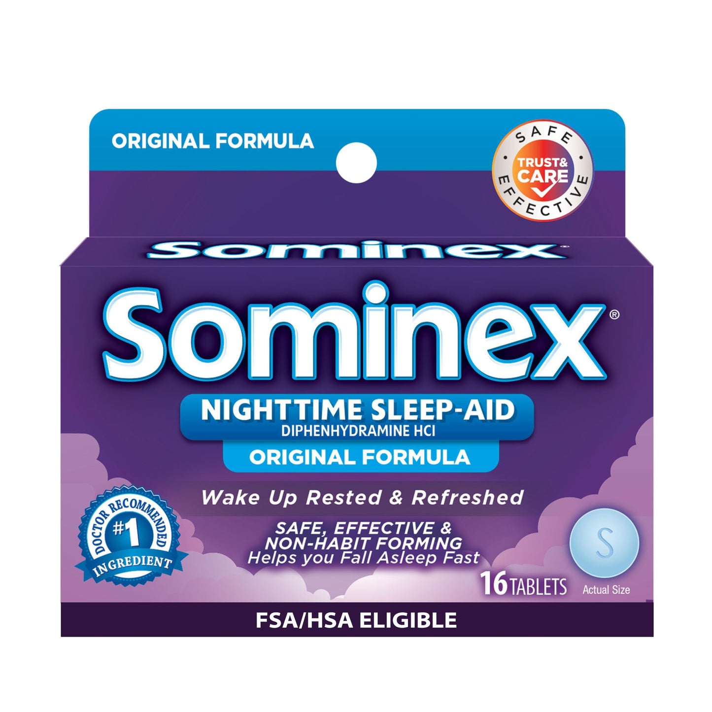 Sominex Nighttime Sleep-Aid Original Formula - Safe, Non-Habit Forming, 16 Tablets