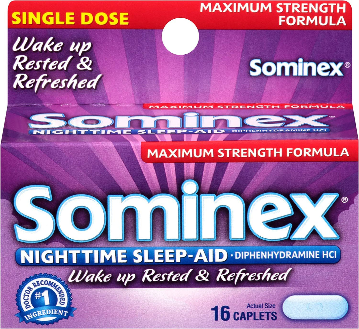 Sominex Nighttime Sleep-Aid Caplets – Maximum Strength (16 ea) Pack of 3