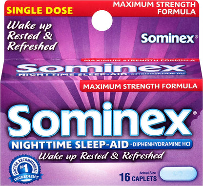 Sominex Nighttime Sleep-Aid Caplets – Maximum Strength (16 ea) Pack of 3