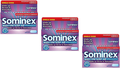 Sominex Nighttime Sleep-Aid Caplets – Maximum Strength (16 ea) Pack of 3