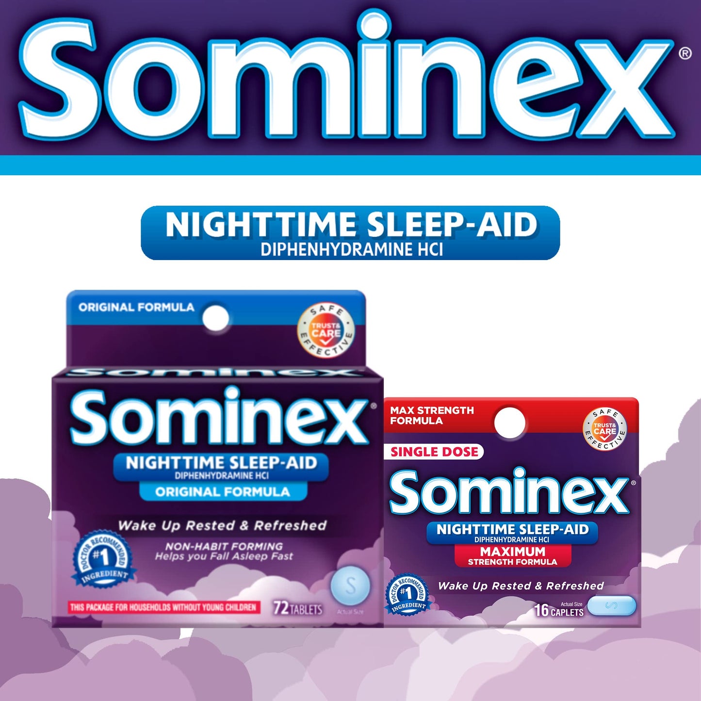 Sominex Nighttime Sleep-Aid Original Formula - Safe, Non-Habit Forming, 16 Tablets