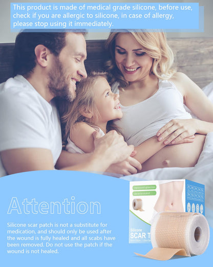 Somlzu Silicone Scar Sheets Tape — 1.6" x 120" Medical-Grade Scar Tape (2 Rolls) for Surgical, C-Section & Burn Scars
