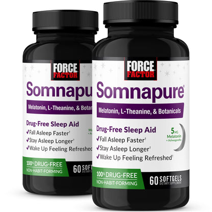 FORCE FACTOR Somnapure Softgels 2-Pack – Sleep Aid with Melatonin, Ashwagandha & Valerian Root (120 Softgels)