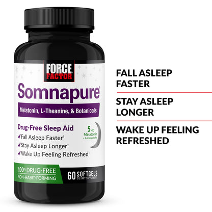 FORCE FACTOR Somnapure Softgels 2-Pack – Sleep Aid with Melatonin, Ashwagandha & Valerian Root (120 Softgels)