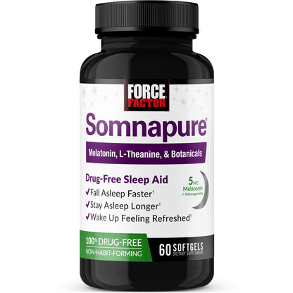 FORCE FACTOR Somnapure Softgels – Fall Asleep Faster, Stay Asleep Longer (60 Softgels)