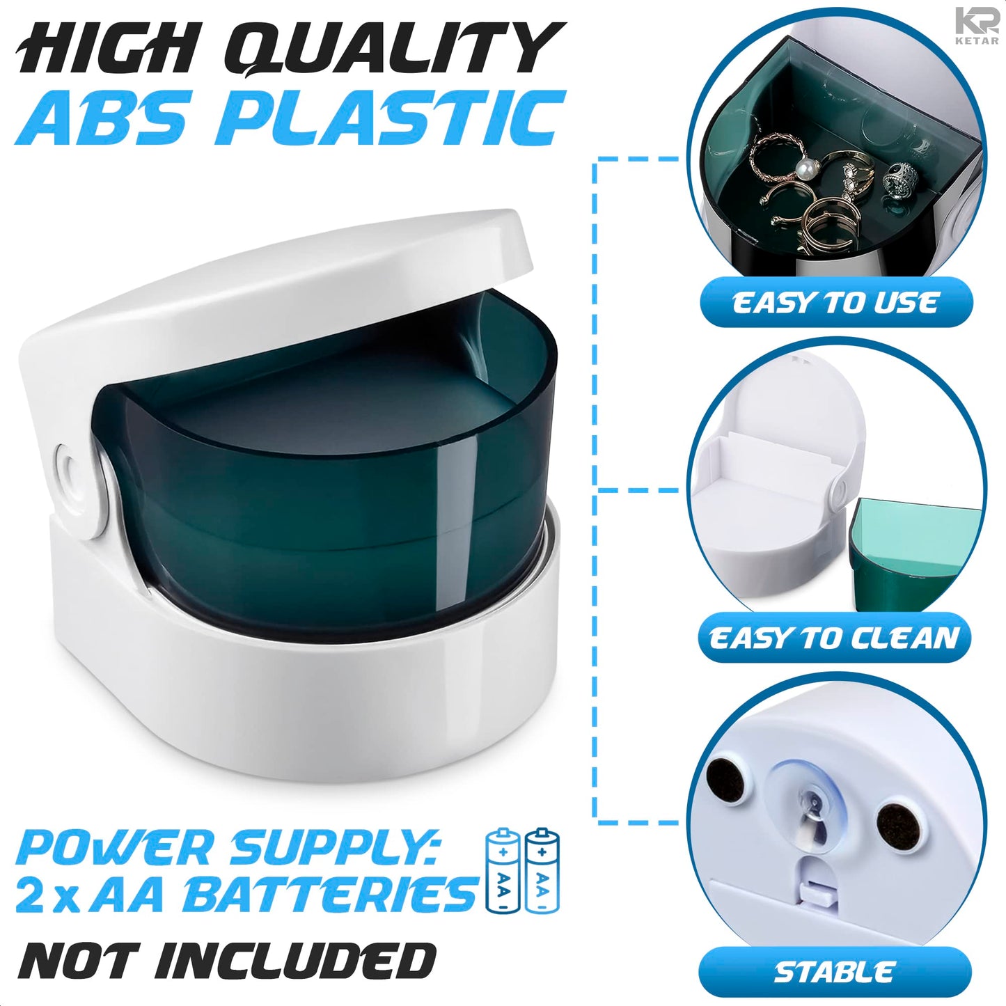Sonic Cordless Denture Cleaner for Jewellery, Rings & Coins – Portable Battery Vibrating Machine