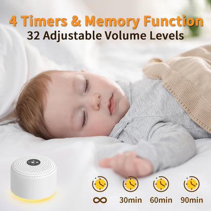 Soothing Sounds White Noise Machine — 30 Sounds, 12 Color Lights, 5 Brightness Levels, 32 Volume Levels, 4 Timers