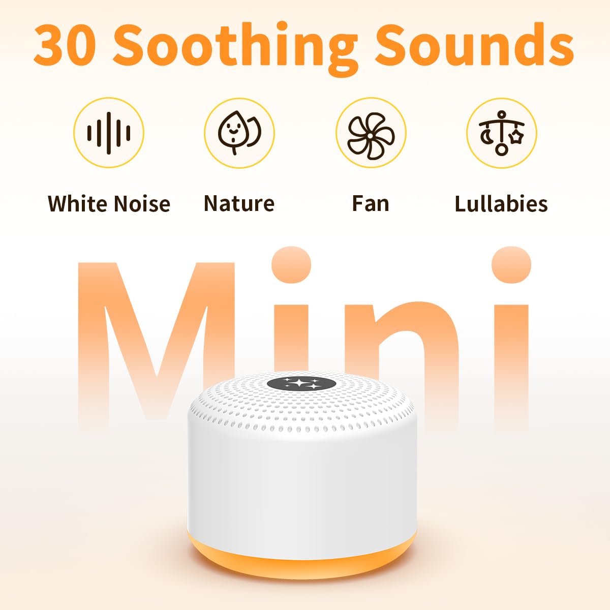 Soothing Sounds White Noise Machine — 30 Sounds, 12 Color Lights, 5 Brightness Levels, 32 Volume Levels, 4 Timers