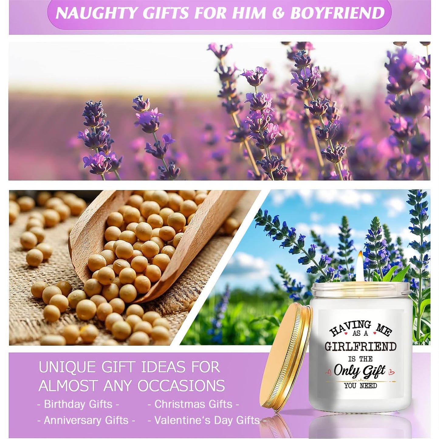 Sopuatsre Lavender & Sage Candle – Naughty Gift for Him (Boyfriend, Husband)