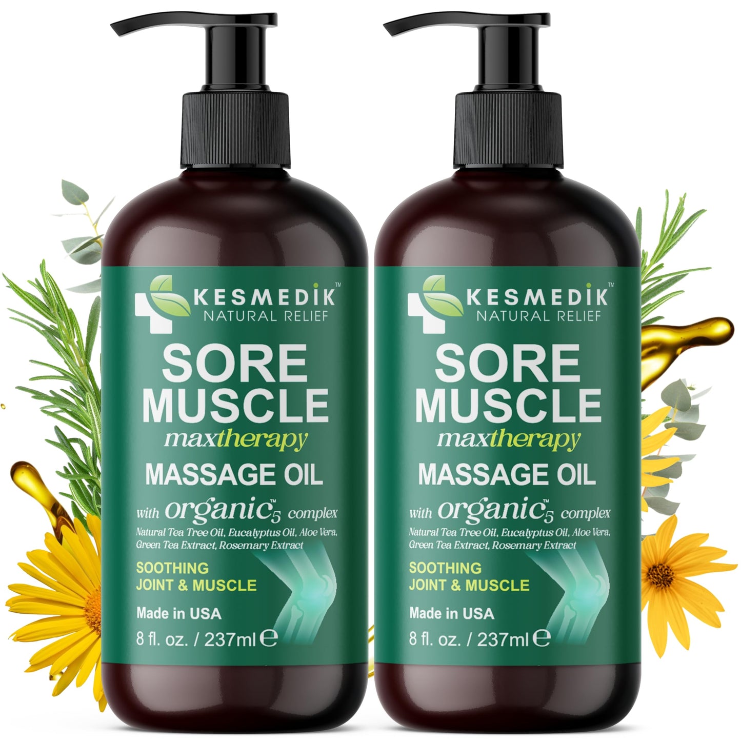 Sore Muscle Massage Oil – Arnica, Eucalyptus & Tea Tree (2-Pack)