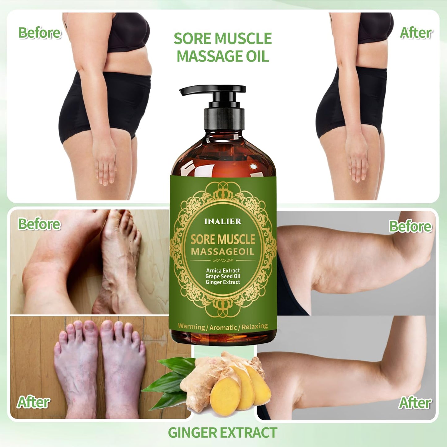 Massage Oil for Therapy - 3-Pack Gift Set with Ginger, Arnica & Lavender