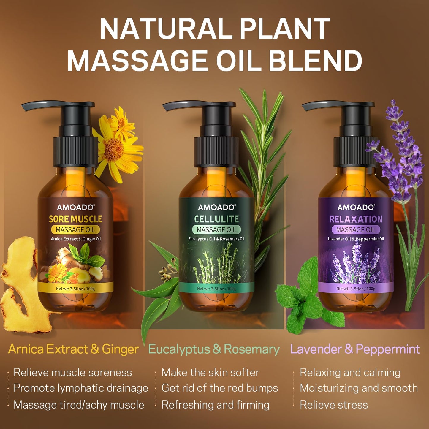 Massage Oil Gift Set – Arnica, Eucalyptus & Lavender, 10.5oz