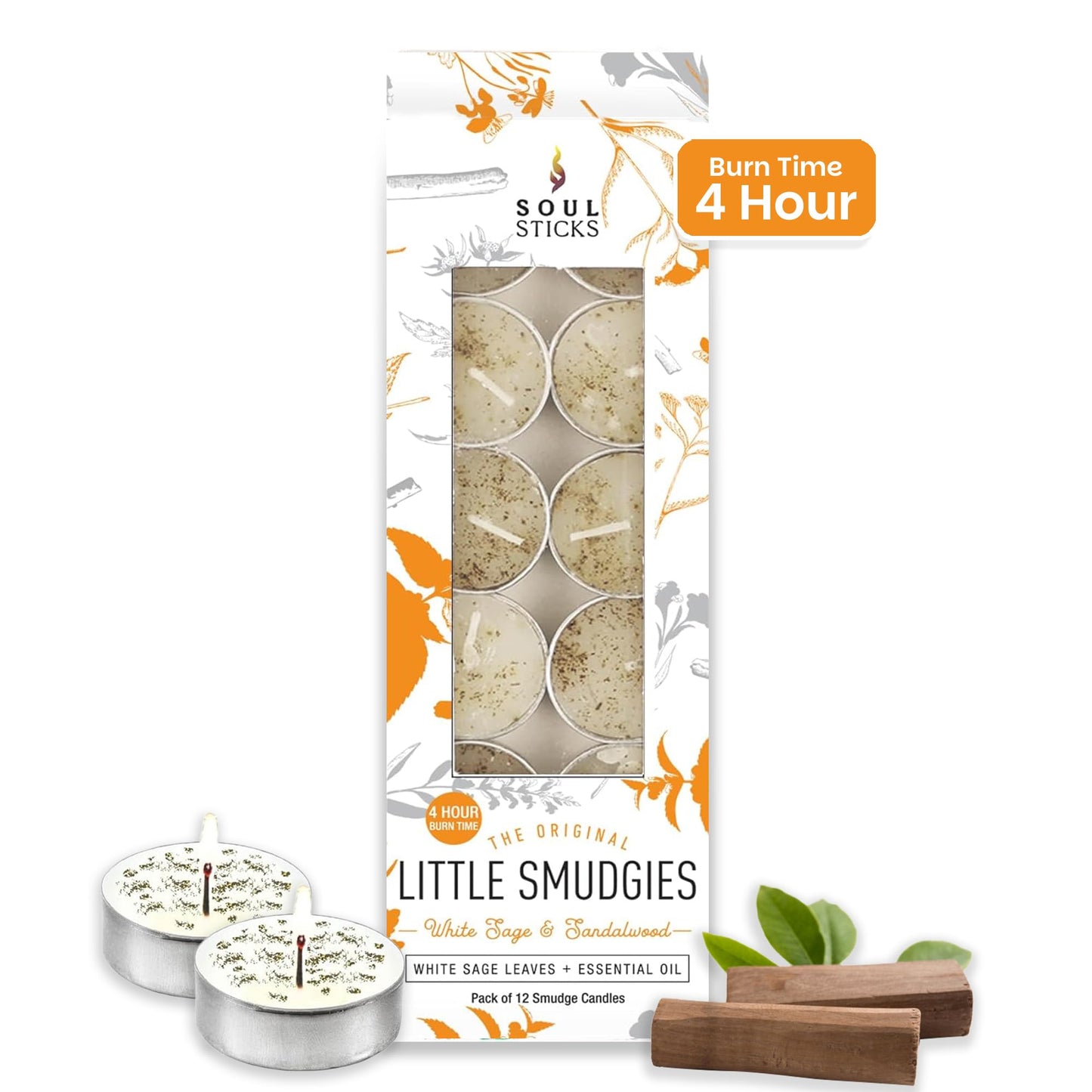SOUL STICKS 12 Pack Little Smudgies Tealight Candles – White Sage & Sandalwood | Cleansing & Meditation
