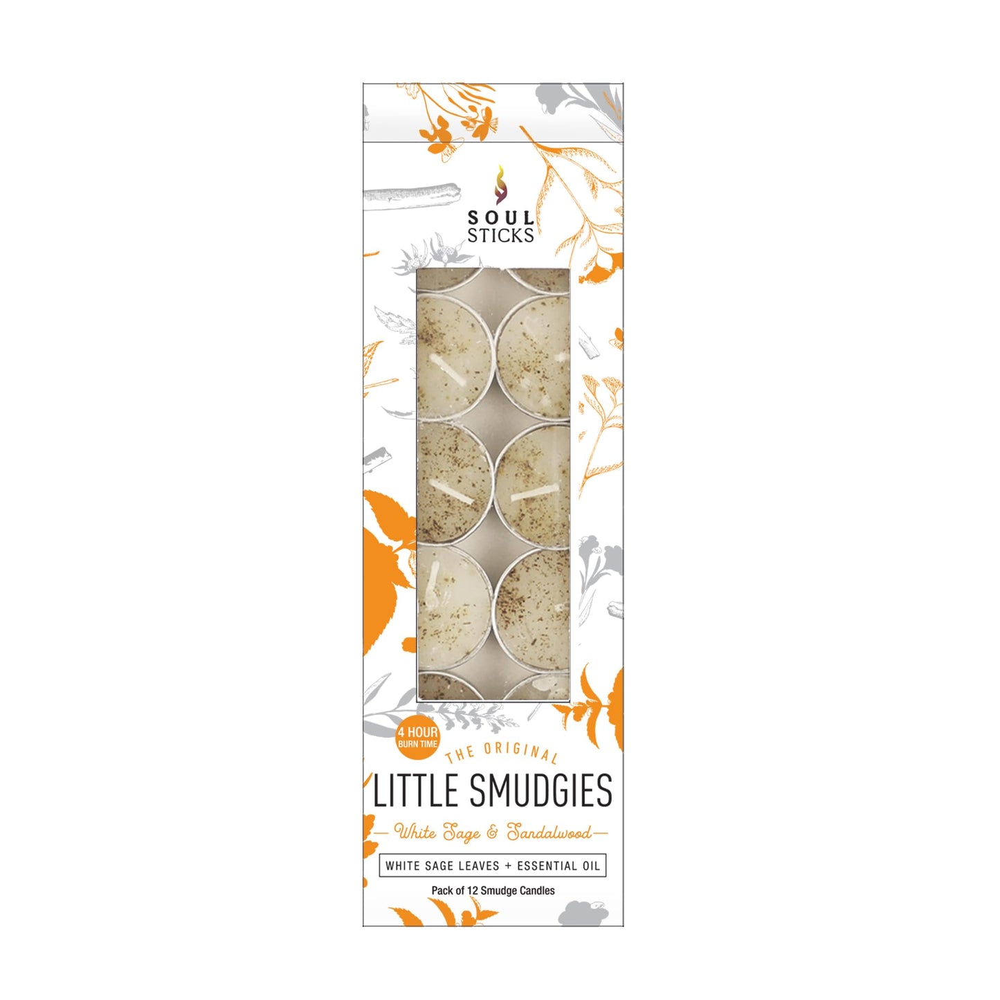 SOUL STICKS 12 Pack Little Smudgies Tealight Candles – White Sage & Sandalwood | Cleansing & Meditation