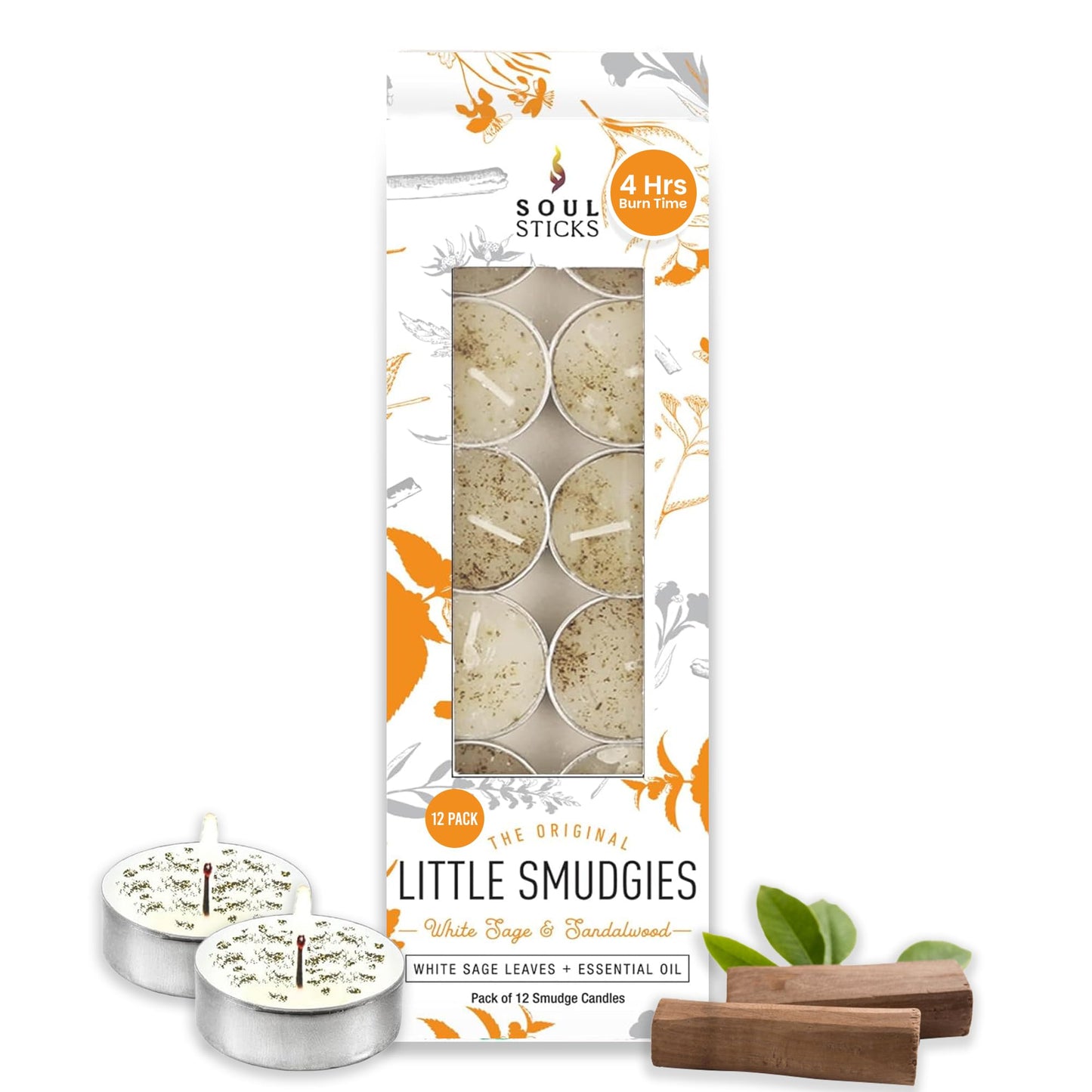 SOUL STICKS 12 Pack Little Smudgies Tealight Candles – White Sage & Sandalwood | Cleansing & Meditation