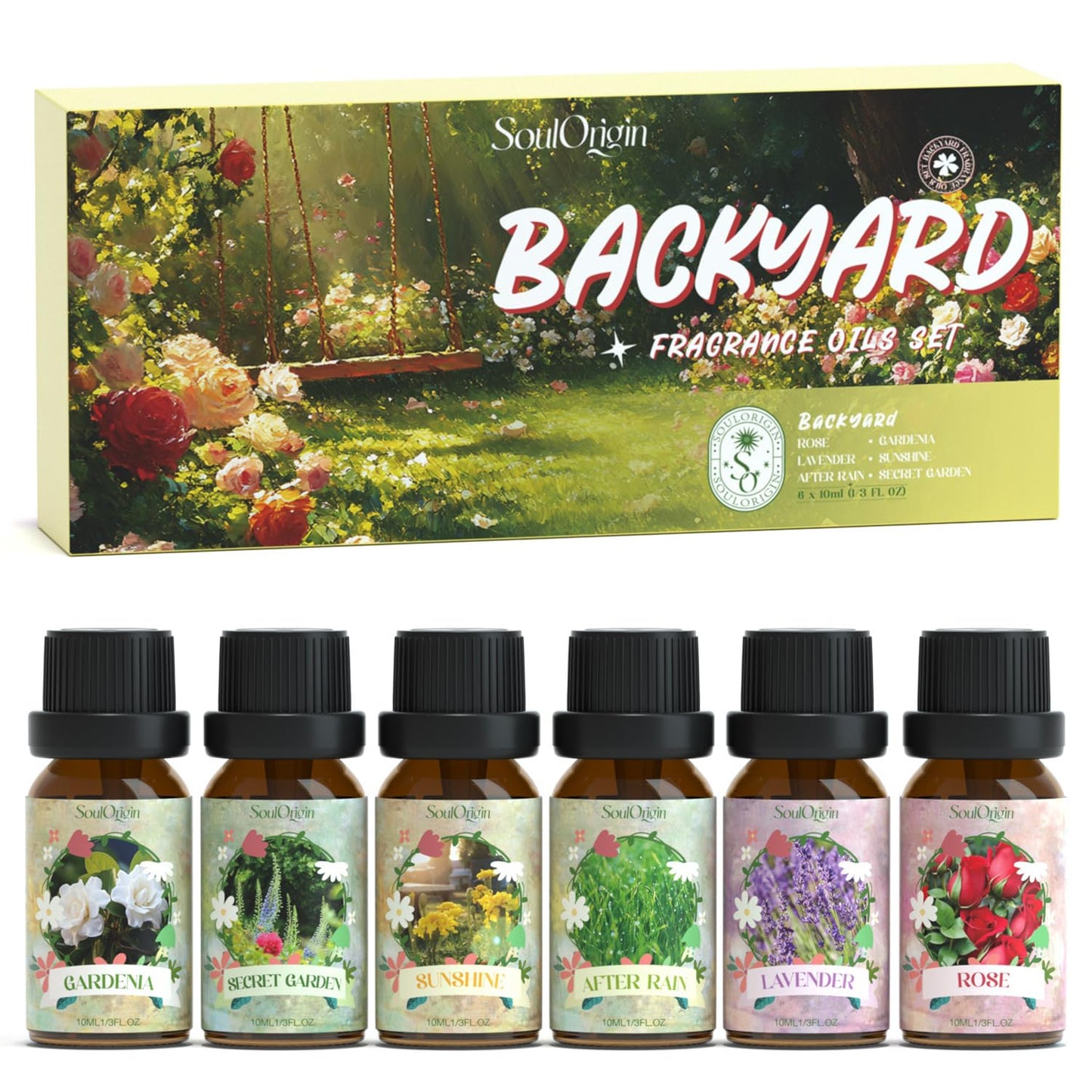 Soulorigin Backyard Fragrance Oils Set - Floral Diffuser Oils Gift (Gardenia, Rose, Lavender)