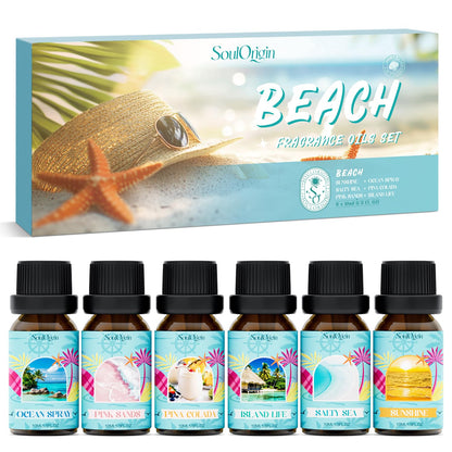 Soulorigin Beach Fragrance Oils Set – Essential Oil Gift for Diffuser (Ocean Spray, Pink Sands, Salty Sea, Pina Colada, Island Life, Sunshine)