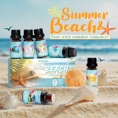 Soulorigin Beach Fragrance Oils Set – Essential Oil Gift for Diffuser (Ocean Spray, Pink Sands, Salty Sea, Pina Colada, Island Life, Sunshine)