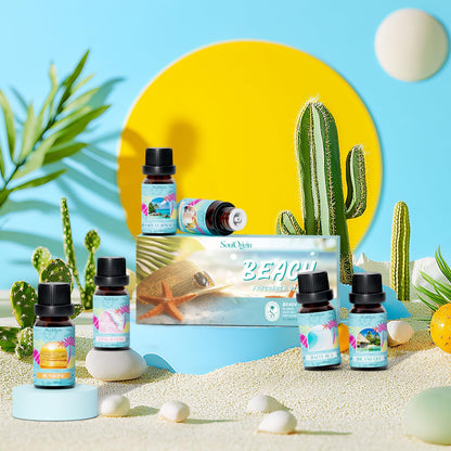 Soulorigin Beach Fragrance Oils Set – Essential Oil Gift for Diffuser (Ocean Spray, Pink Sands, Salty Sea, Pina Colada, Island Life, Sunshine)